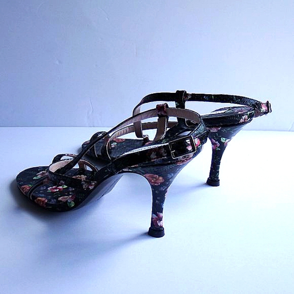 Leandra Medine Black Floral Print  Convertible Sandals  40 EU/9-9.5